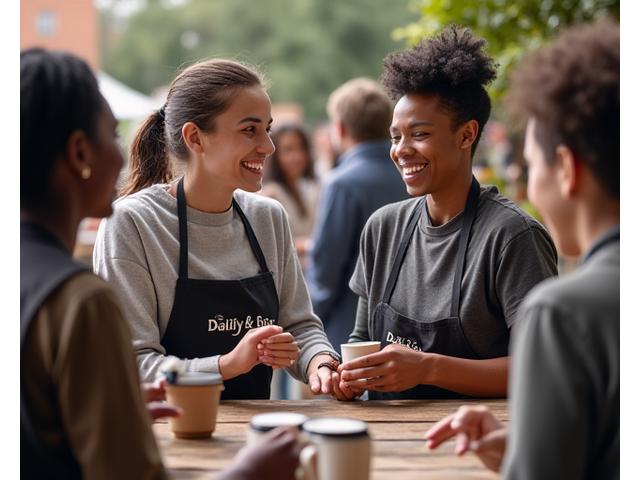 Team members volunteering at a local London charity event, serving coffee
