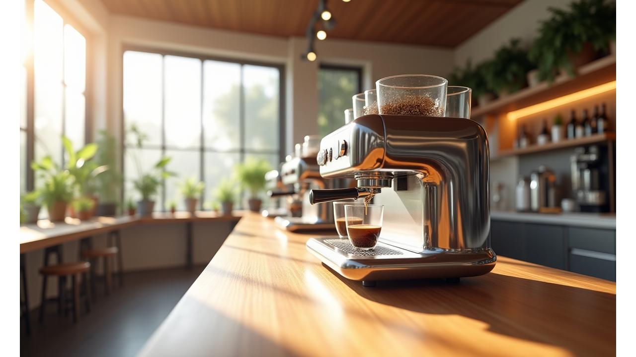 Innovative coffee brewing equipment in a modern, sustainably designed café space