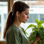 Chloe, Sustainability Coordinator, tending to an indoor plant at the cafe