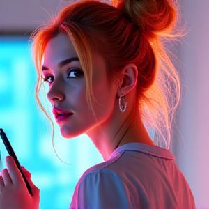 Portrait of Chloe Adams, a digital artist with a tablet, looking creatively inspired.