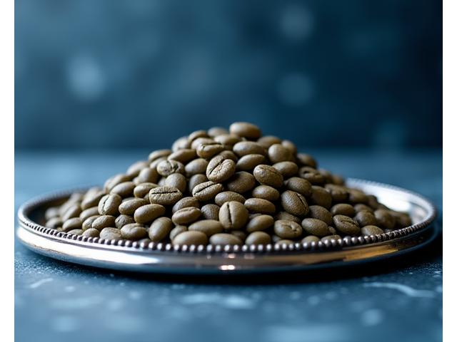 Jamaican Blue Mountain coffee beans, known for their uniform appearance.