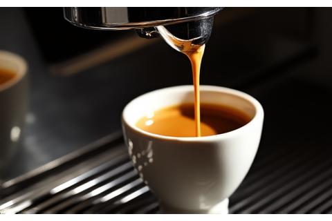 Close-up shot of an espresso machine pulling a perfect shot of espresso with rich crema.