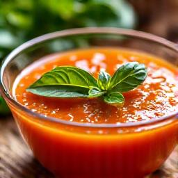 A refreshing Summer gazpacho with heirloom tomatoes and cucumber.