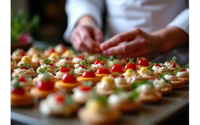 Chef arranging a custom sweet and savory dessert display.