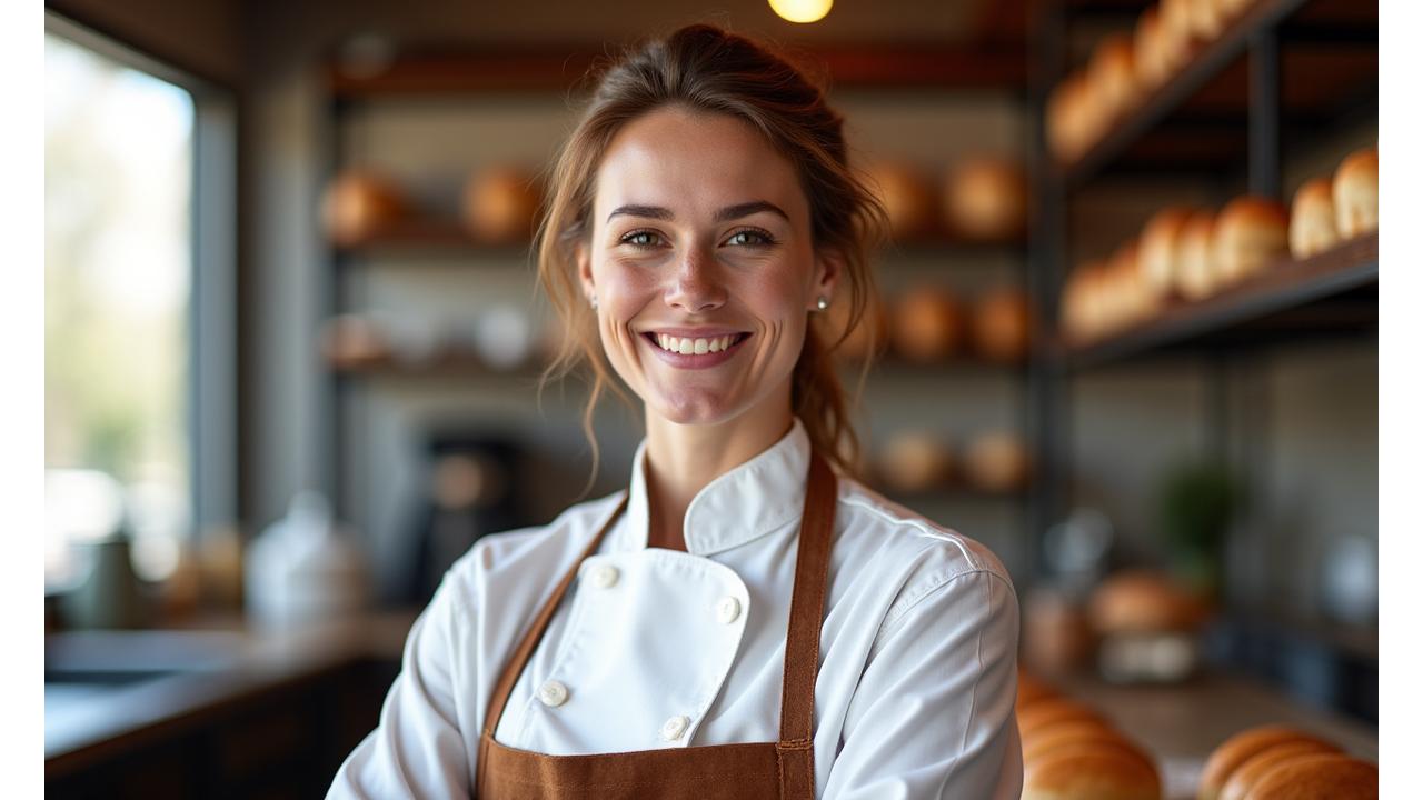 Portrait of a smiling pastry chef in a traditional London bakery kitchen
