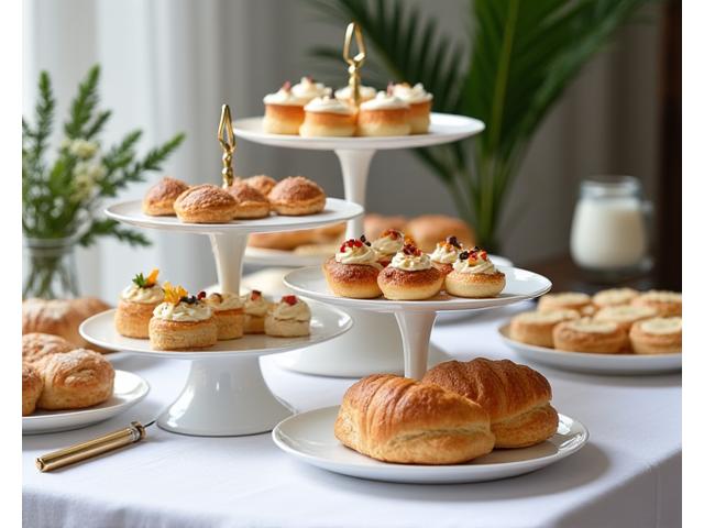 Elegant display of assorted mini pastries and croissants for a catered event